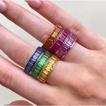 7ctw Emerald Cut Multicolor Sapphire Channel-Set Eternity Ring