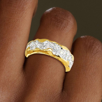 White Sapphire Paved Fluid Contemporary Wedding Ring