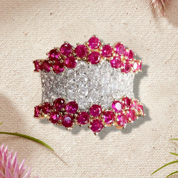 3ctw Ruby and White Sapphire Cluster Cocktail Ring