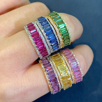 Emerald Cut Multicolor and White Sapphire Petal Ring