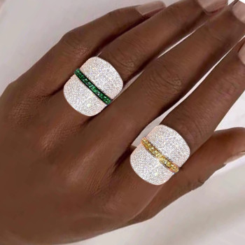 White Sapphire and Emerald Bold Cocktail Ring