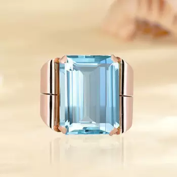 20ct Emerald Cut Aquamarine Bold Vintage Cocktail Ring