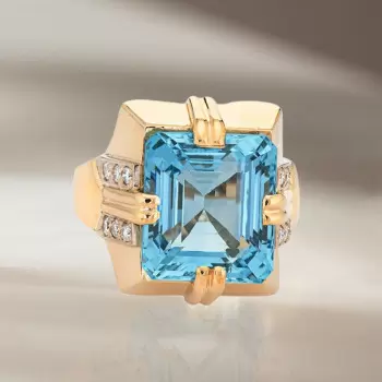 11ct Emerald Cut Aquamarine Art-Deco Bold Cocktail Ring