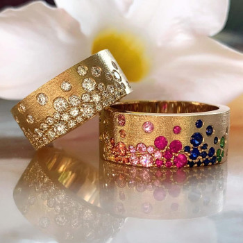 Flush Set Multicolor Sapphire Starry Band Rainbow Ring