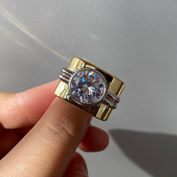 15mm Width 5ct Round Cut White Sapphire Bold Cocktail Ring