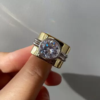 15mm Width 5ct Round Cut White Sapphire Bold Cocktail Ring