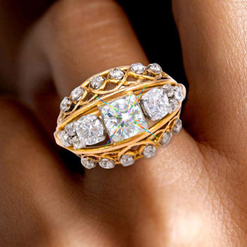 7ctw White Sapphire Two Tone Vintage Dome Ring