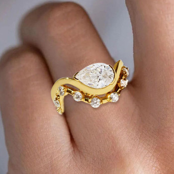 5.7ct Pear Cut White Sapphire Bypass Wedding Ring Set