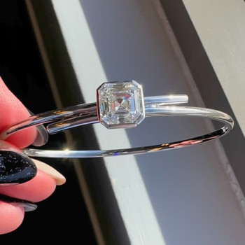 5ct Asscher Cut White Sapphire Simple Bypass Bangle
