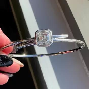 5ct Asscher Cut White Sapphire Simple Bypass Bangle