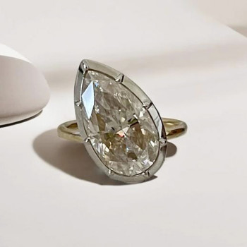 6.2ct Tilted Pear Cut Simple Two Tone Engagement Ring