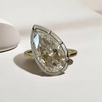 6.2ct Tilted Pear Cut Simple Two Tone Engagement Ring