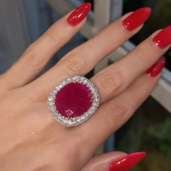 8.2ct Cushion Cut Ruby Paved Halo Cocktail Ring
