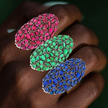 9ctw Multi-cut Multicolor Sapphire Wide Cocktail Ring