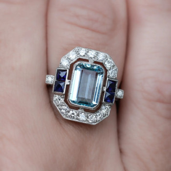 4ct Emerald Cut Aquamarine Art-deco Cocktail Ring