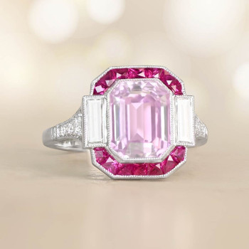 6ct Emerald Cut Pink Sapphire Vintage Engagement Ring