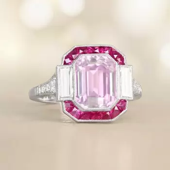 6ct Emerald Cut Pink Sapphire Vintage Engagement Ring