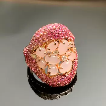 6ctw Fuchsia Pink Sapphire and Rose Quartz Cocktail Ring