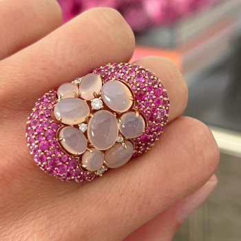 6ctw Fuchsia Pink Sapphire and Rose Quartz Cocktail Ring
