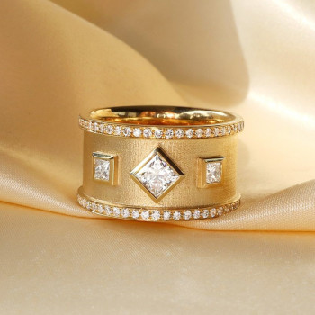 Bezel Set Princess Cut Modern Matte Wedding Band