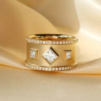 Bezel Set Princess Cut Modern Matte Wedding Band