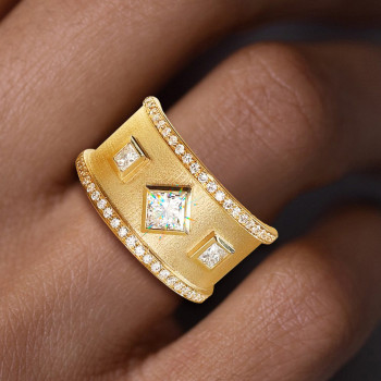 Bezel Set Princess Cut Modern Matte Wedding Band