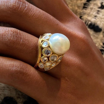 One-of-a-Kind 12MM Pearl Rose Cut Cocktail Ring