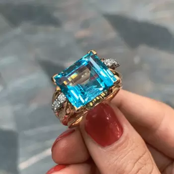 14ct Emerald Cut Aquamarine Vintage Cocktail Ring