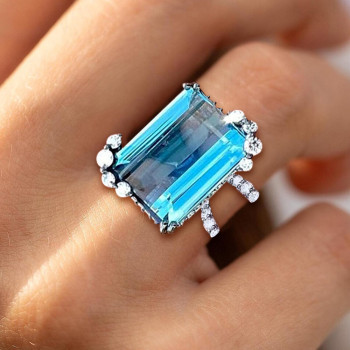 14ct Emerald Cut Aquamarine Cluster Cocktail Ring