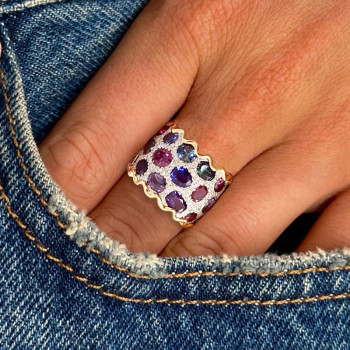 20ctw Oval Cut Multicolor Sapphire Cocktail Ring