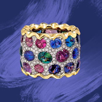 20ctw Oval Cut Multicolor Sapphire Cocktail Ring