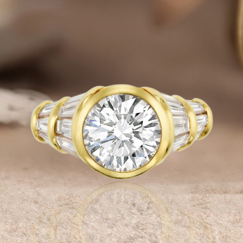 3.8ct Bezel Set Round Cut Art-deco Engagement Ring