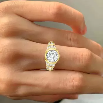 3.8ct Bezel Set Round Cut Art-deco Engagement Ring