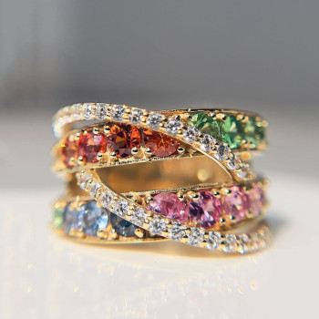 5ctw Multicolor Sapphire Intertwined Rainbow Cocktail Ring