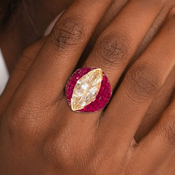 4ct Marquise Cut Yellow Sapphire Ruby Cocktail Ring