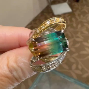 8.4ct Watermelon Tourmaline Intertwined Cocktail Ring