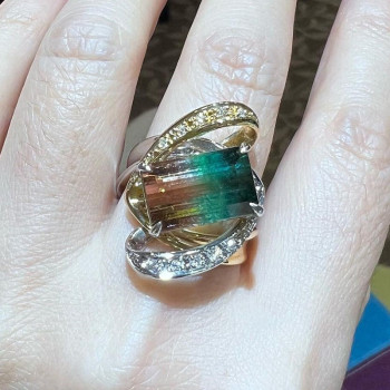 8.4ct Watermelon Tourmaline Intertwined Cocktail Ring