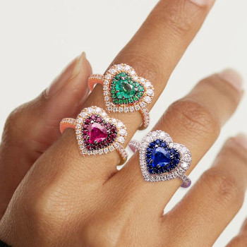 2ct Heart Cut Multicolor Double Halo Promise Ring