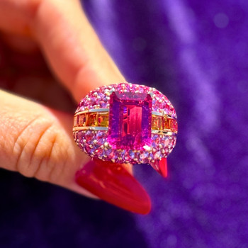 6ct Emerald Cut Fuchsia Pink Sapphire Cocktail Ring