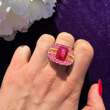 6ct Emerald Cut Fuchsia Pink Sapphire Cocktail Ring