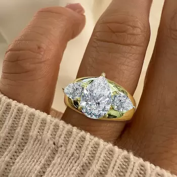 5.7ct Pear Cut Three Stone Chunky Engagement Ring