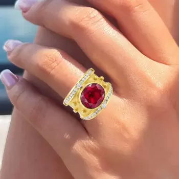 5ct Oval Cut Ruby Sandblasted Vintage Cocktail Ring