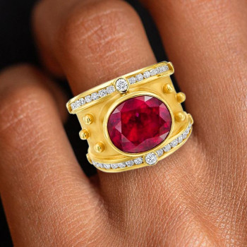 5ct Oval Cut Ruby Sandblasted Vintage Cocktail Ring