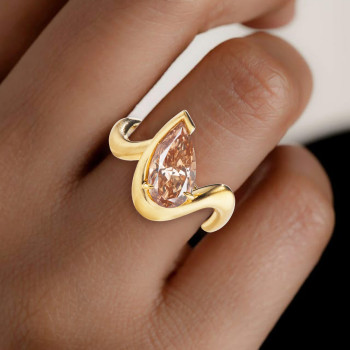 3ct Pear Cut Champagne Sapphire Asymmetric Engagement Ring