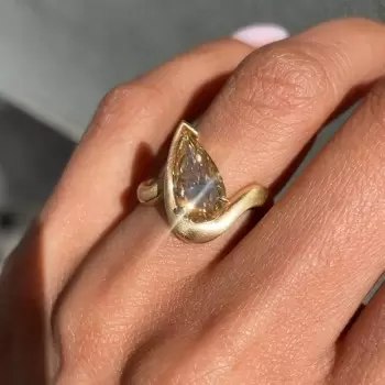 3ct Pear Cut Champagne Sapphire Asymmetric Engagement Ring