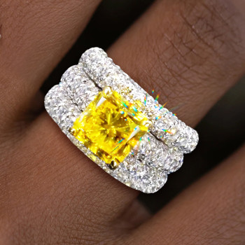 5.6ct Princess Cut Yellow Sapphire Paved Wedding Ring Set