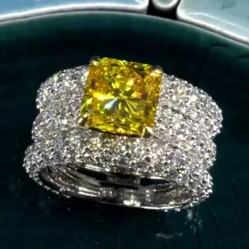 5.6ct Princess Cut Yellow Sapphire Paved Wedding Ring Set