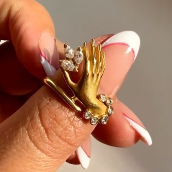 Marquise Cut Vintage Sandblasted Love Hand Promise Ring