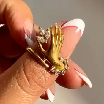 Marquise Cut Vintage Sandblasted Love Hand Promise Ring