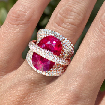 12ct Oval Cut Vivid Red Ruby Bold Cocktail Ring